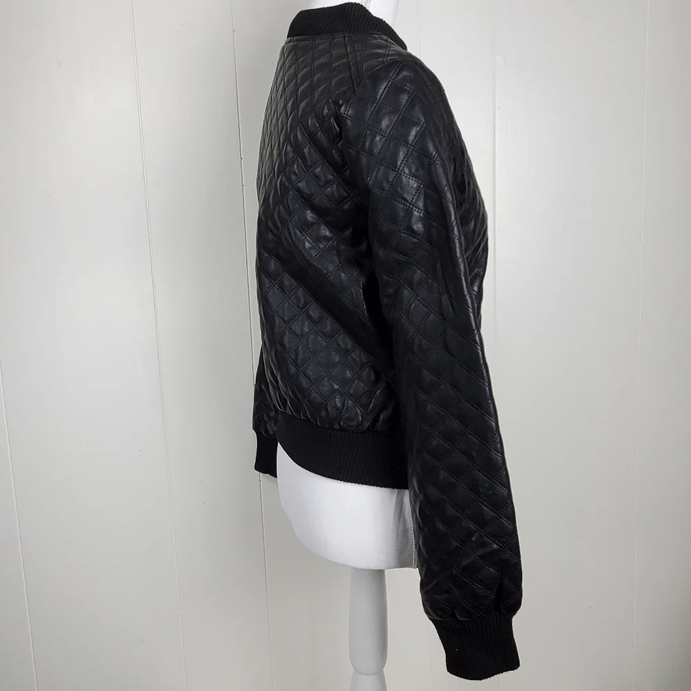 Ambiance black faux leather diamond stitch design size small coat